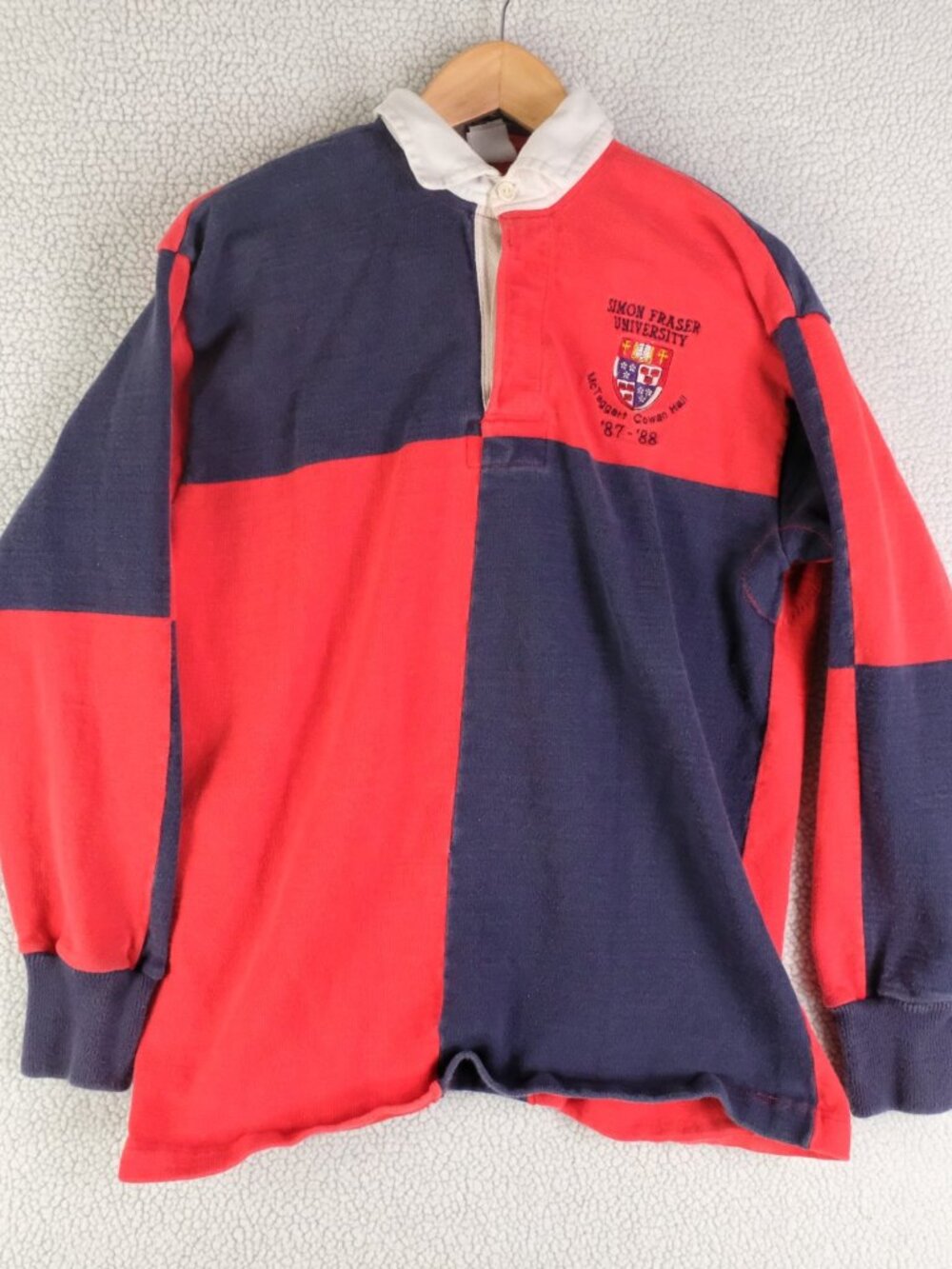 Barbarian Rugby Shirt Mens Large Red Blue Long Sleeve Heavyweight Vintage Canada